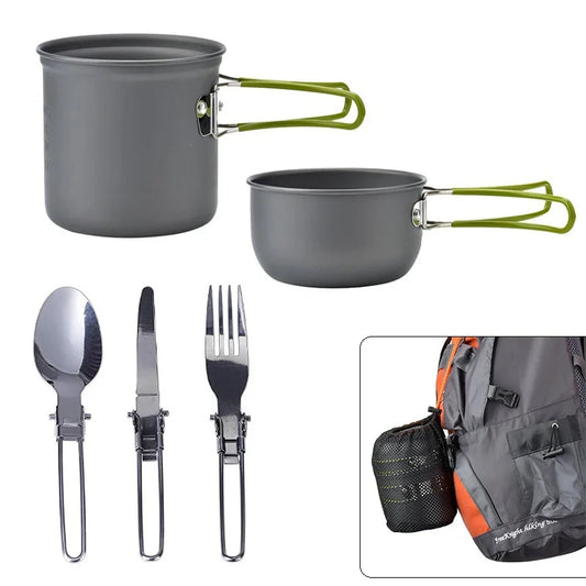 5-Piece Cooker Set with Meal Knives and ForksOutdoor Pot Set with Storage Bag 1-2 People, Portable Camping Cooker