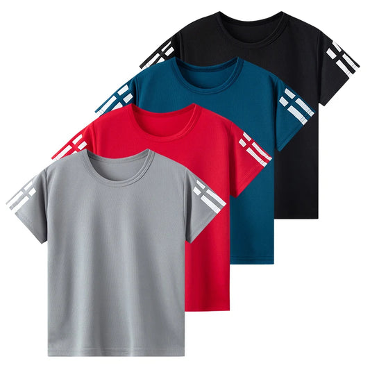 2/4 Pcs Boys' Summer Solid Color Quick Drying Breathable Set Big Kids' Loose Sports Running Hiking Outdoor Short sleeved Shorts