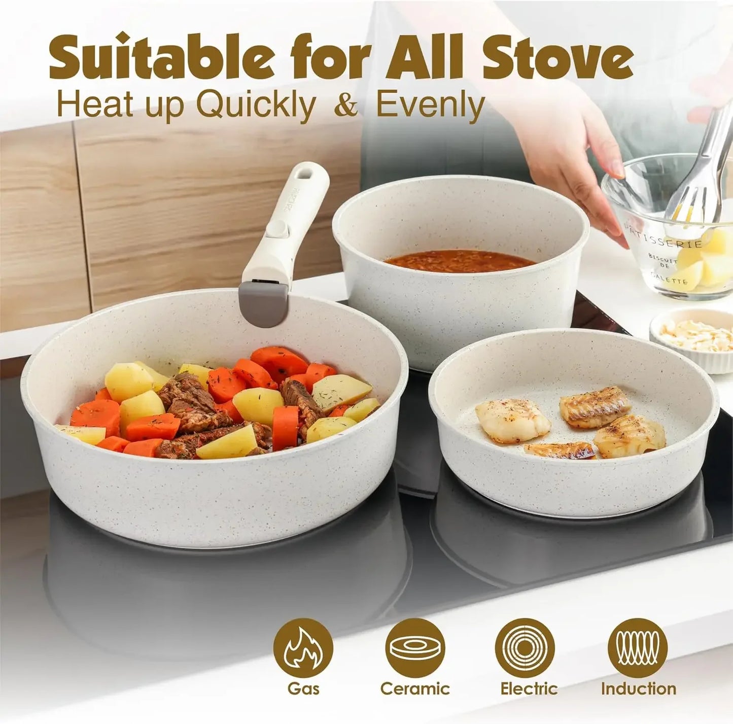 23 Piece Pots and Pans Set, Nonstick Detachable Handle Cookware, Induction Kitchen Cookware Set with Removable Han