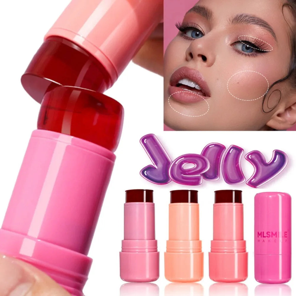 Jelly Blush Stick Makeup Water Moisturizing Long Lasting Translucent Gel Blusher Stick Lip Cheek Eyes 3 in 1 Multi-use Sticks