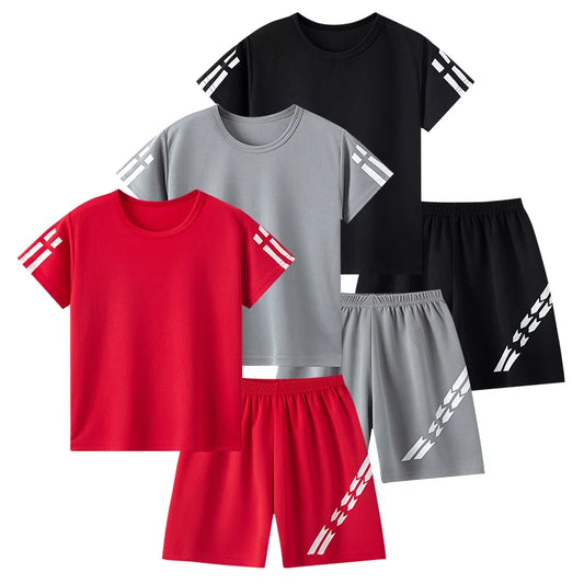 2/4 Pcs Boys' Summer Solid Color Quick Drying Breathable Set Big Kids' Loose Sports Running Hiking Outdoor Short sleeved Shorts