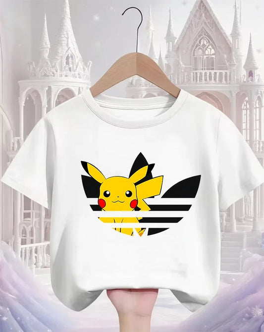 Street Cartoon Pikachu T Shirt 3-14Y Boys Girls Summer Cute Kawaii Fashion Hot Casual Crew Neck Children