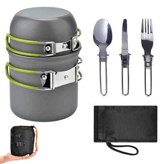 5-Piece Cooker Set with Meal Knives and ForksOutdoor Pot Set with Storage Bag 1-2 People, Portable Camping Cooker