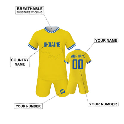 Ukraine Custom Kids Soccer Jersey Personalized Football Shirt with Name and Number Print Youth Team Training Sportswear 3-14Y