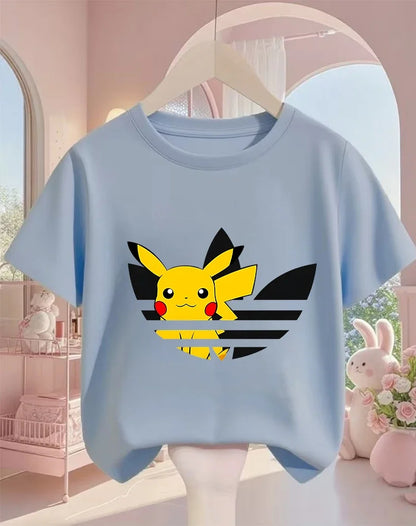 Street Cartoon Pikachu T Shirt 3-14Y Boys Girls Summer Cute Kawaii Fashion Hot Casual Crew Neck Children