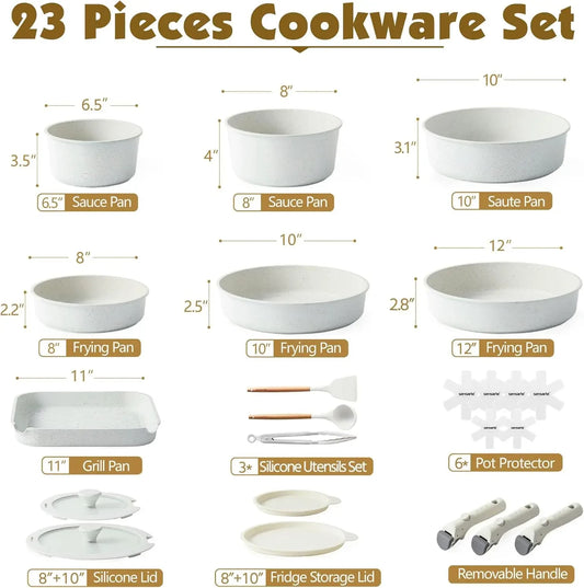 23 Piece Pots and Pans Set, Nonstick Detachable Handle Cookware, Induction Kitchen Cookware Set with Removable Han