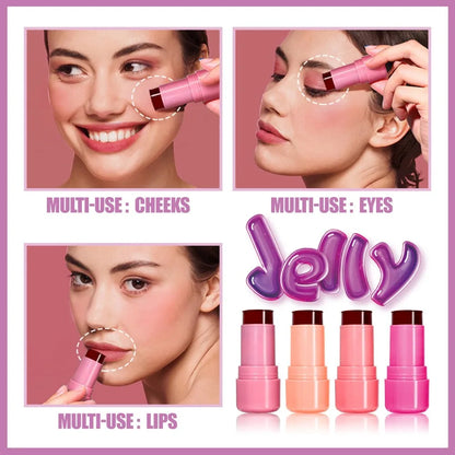 Jelly Blush Stick Makeup Water Moisturizing Long Lasting Translucent Gel Blusher Stick Lip Cheek Eyes 3 in 1 Multi-use Sticks