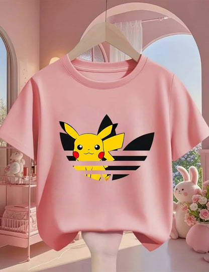 Street Cartoon Pikachu T Shirt 3-14Y Boys Girls Summer Cute Kawaii Fashion Hot Casual Crew Neck Children