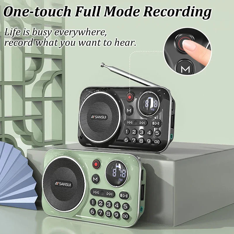 SANSUI F21 Outdoor Portable Multifunctional Walkman FM Radio Bluetooth Speaker MP3 Music Player Supports Recording Headphones