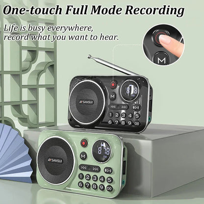 SANSUI F21 Outdoor Portable Multifunctional Walkman FM Radio Bluetooth Speaker MP3 Music Player Supports Recording Headphones