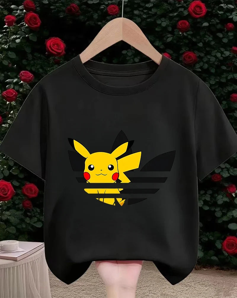 Street Cartoon Pikachu T Shirt 3-14Y Boys Girls Summer Cute Kawaii Fashion Hot Casual Crew Neck Children