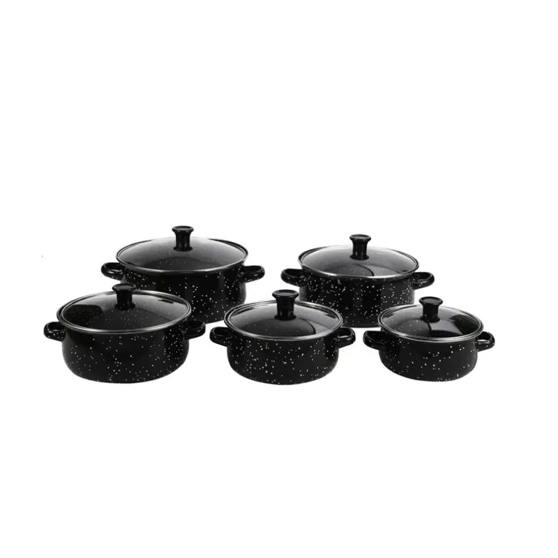 Enamel Soup Pot Set, Pitted Stew Pot, Black, Green, Blue, Brown, 16cm, 18cm, 20cm, 22cm, 24cm, Five Pieces set in the package