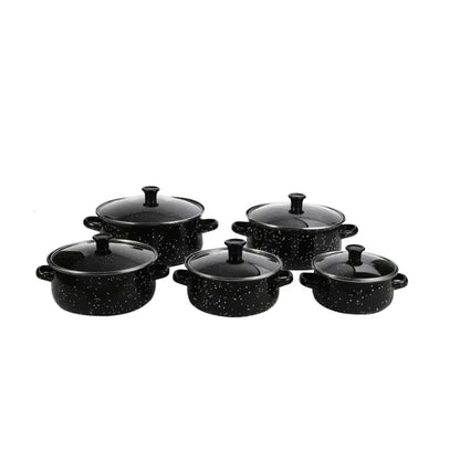 Enamel Soup Pot Set, Pitted Stew Pot, Black, Green, Blue, Brown, 16cm, 18cm, 20cm, 22cm, 24cm, Five Pieces set in the package