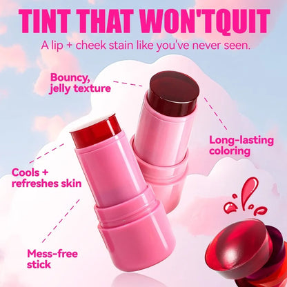 Jelly Blush Stick Makeup Water Moisturizing Long Lasting Translucent Gel Blusher Stick Lip Cheek Eyes 3 in 1 Multi-use Sticks