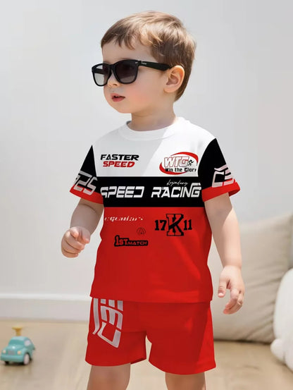 Summer Boys Clothes Children Cartoon Car Print T-Shirt+shorts Boys Child Round Neck Tees Loose Simple Shorts Trendy Costume Suit