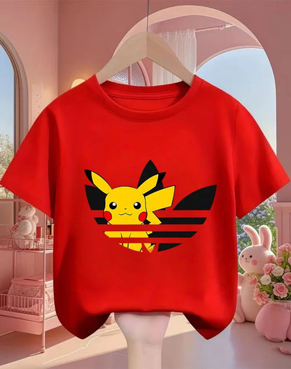 Street Cartoon Pikachu T Shirt 3-14Y Boys Girls Summer Cute Kawaii Fashion Hot Casual Crew Neck Children
