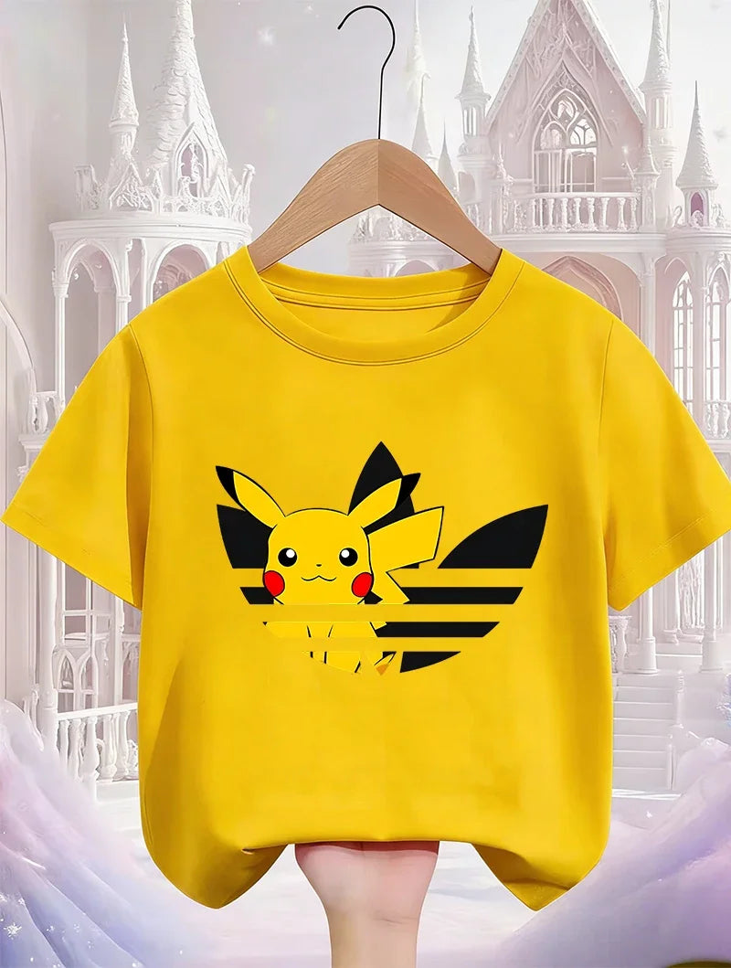 Street Cartoon Pikachu T Shirt 3-14Y Boys Girls Summer Cute Kawaii Fashion Hot Casual Crew Neck Children